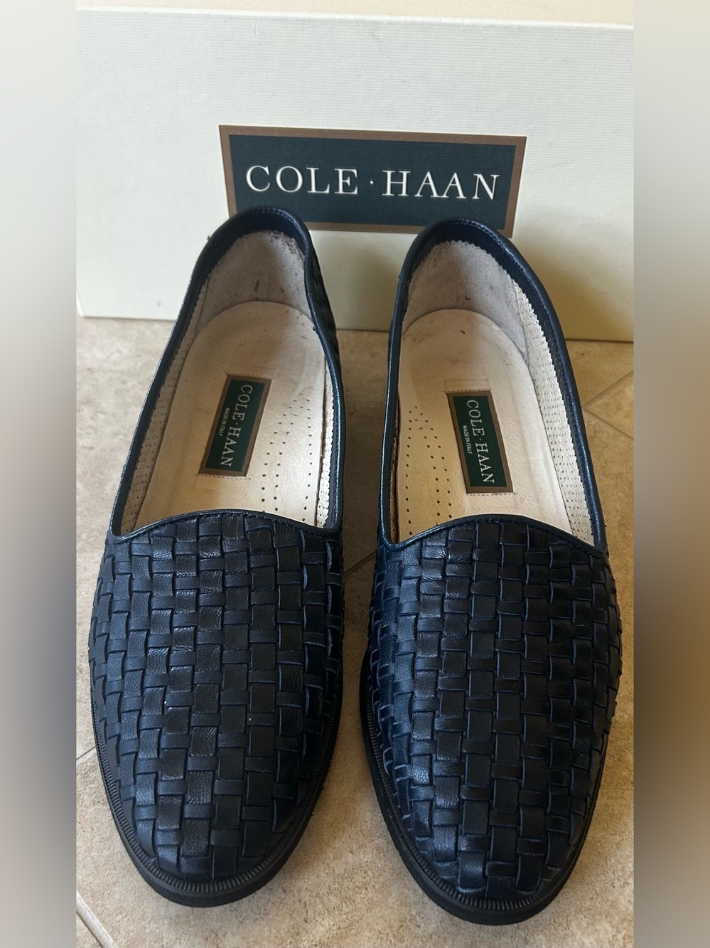 Cole Haan - “Sindy” Navy Leather Basket Weave Loafers - Size 11 B